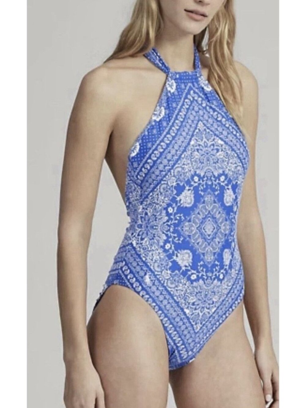 Polo Ralph Lauren Womens Size M Blue Bandana Halter One-Piece Swimsuit Paisley